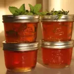 Mint jelly, which is a lovely honey colour when you make it at home